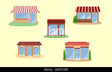 Ensemble de magasins vectoriels ou de cafés. Illustration plate Illustration de Vecteur