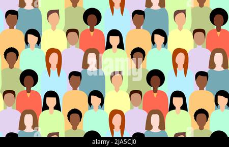 Une foule d'hommes et de femmes jeunes et vieux. Groupe diversifié de personnes debout ensemble. Société ou population, diversité sociale. Concept de modèle d'inclusi Illustration de Vecteur