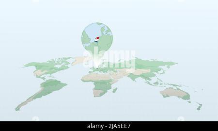 Carte du monde en perspective montrant l'emplacement du pays pays-Bas avec carte détaillée avec drapeau des pays-Bas. Illustration vectorielle. Illustration de Vecteur