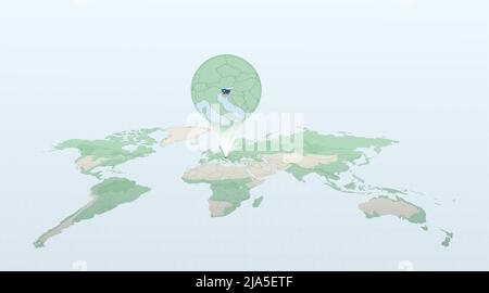 Carte du monde en perspective montrant l'emplacement du pays Slovénie avec une carte détaillée avec le drapeau de la Slovénie. Illustration vectorielle. Illustration de Vecteur