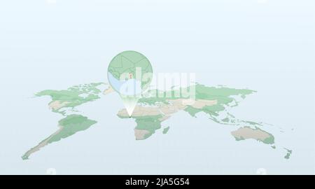 Carte du monde en perspective montrant l'emplacement du pays Togo avec carte détaillée avec drapeau du Togo. Illustration vectorielle. Illustration de Vecteur