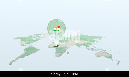 Carte du monde en perspective montrant l'emplacement du pays Niger avec carte détaillée avec drapeau du Niger. Illustration vectorielle. Illustration de Vecteur