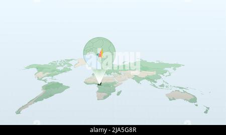 Carte du monde en perspective montrant l'emplacement du pays Cameroun avec carte détaillée avec drapeau du Cameroun. Illustration vectorielle. Illustration de Vecteur