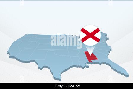 Carte de l'État de l'Alabama sur la carte des États-Unis d'Amérique en perspective. Présentation vectorielle. Illustration de Vecteur