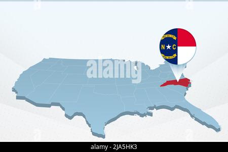 Carte de l'État de la Caroline du Nord sur la carte des États-Unis d'Amérique en perspective. Présentation vectorielle. Illustration de Vecteur