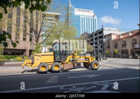 Centre-ville de Boise, Idaho. Équipement agricole lourd dans le centre-ville. Banque D'Images