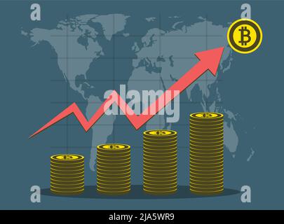 Business Bitcoin concept graphique de croissance sur la carte d'arrière-plan World.vector Illustrator Illustration de Vecteur