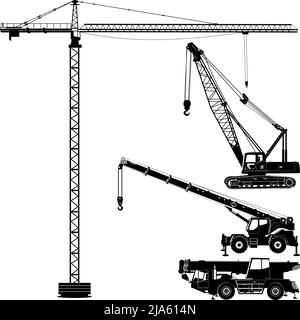 Divers types de grues Silhouette Building Illustration de Vecteur