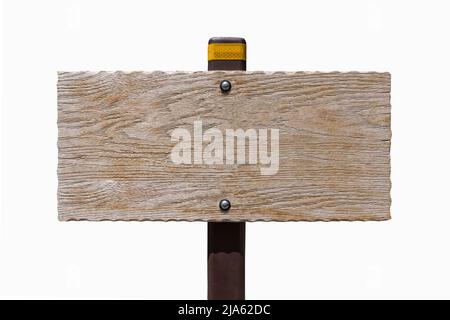 Panneau vierge en bois abîmé isolé sur blanc. Banque D'Images