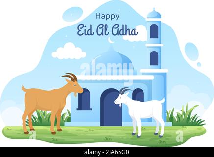 EID al Adha dessin-modèle Illustration pour la célébration du musulman avec l'abattage d'un animal comme un vache, un chèvre ou un chameau et le partager Illustration de Vecteur