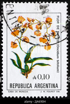 ARGENTINE - VERS 1983 : un timbre imprimé en Argentine montre Orchid, Oncidium bifolium, vers 1983 Banque D'Images