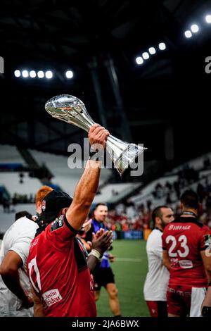Vue générale du trophée lors de la finale de la coupe du défi européen de rugby entre Lyon (LOU) et RC Toulon (RCT) à Orange Velodrome, Marseille, France, le 37 mai 2022. Photo de Julien Poupart/ABACAPRESS.COM Banque D'Images