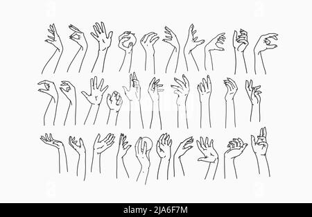 Ensemble de lignes de collection pour les femmes. Vecteur illustrations féminines des mains de femmes de différents gestes. Lineart dans un style tendance minimaliste Illustration de Vecteur