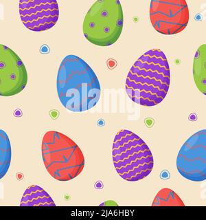 Œufs de Pâques décorés de couleurs vives et motifs sans couture. Vacances de printemps. Joyeux œufs de pâques. Célébration saisonnière. Illustration de Vecteur