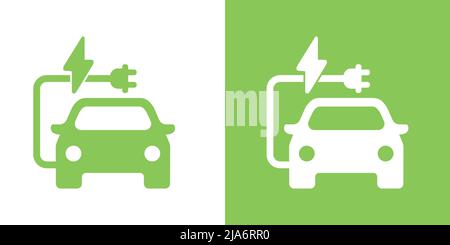 Voiture électrique avec symbole d'icône vert de fiche, logo de point de charge de véhicule hybride EV, concept de véhicule écologique, illustration Vector Illustration de Vecteur