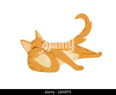 Dessin animé de chat au gingembre couché sur le sol dessin animé animal dessin vectoriel illustration isolée sur fond blanc Illustration de Vecteur