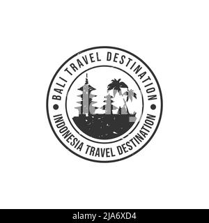 Logo de Bali. Tampon de voyage en caoutchouc avec le nom et la carte de l'île, illustration vectorielle. Peut être utilisé comme insigne, logotype, étiquette, autocollant ou badge. Illustration de Vecteur