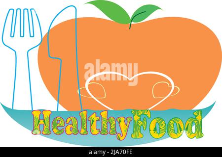 Pomme orange pour une alimentation saine. Logo Health Vector. Concept de campagne d'aliments sains. Meilleure utilisation des publicités de logo Illustration de Vecteur