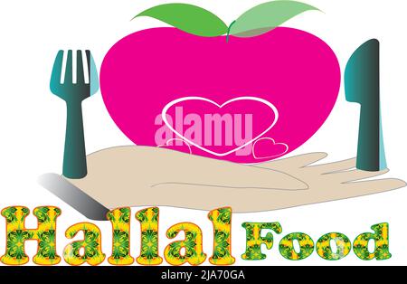 menu pomme rouge à portée de main. Logo Health Vector. Logo Halal Food. Publicités Illustration de Vecteur