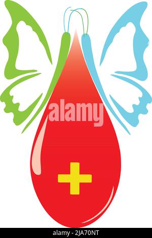 Deux papillons sur sang rouge. Logo Health Vector. Qualité optimale et utilisation optimale. Haut niveau commercial Illustration de Vecteur