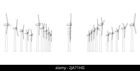 Éoliennes. Rendu vectoriel de 3D Illustration de Vecteur