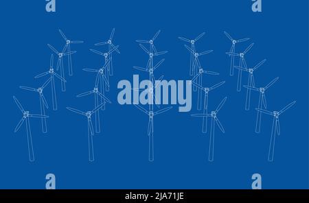 Éoliennes. Rendu vectoriel de 3D Illustration de Vecteur