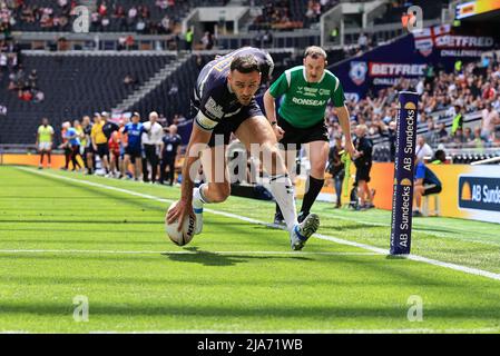 Craig Hall #4 de Featherstone Rovers va pour un essai Banque D'Images