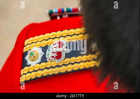 Londres, Royaume-Uni. 28th mai 2022. Le duc de Cambridge, colonel des gardes irlandais, effectue la revue du colonel à la parade des gardes à cheval. C'est l'évaluation finale de la parade, en préparation pour Trooping la couleur comme l'aprt des célébrations du Jubilé de platine de la Reine jeudi prochain. Les gardes irlandais du bataillon de 1st fournissent leurs nouvelles couleurs. Crédit : Guy Bell/Alay Live News Banque D'Images