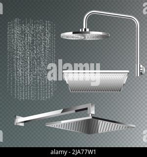 Ensemble réaliste de pommes de douche modernes de différentes formes sur une illustration vectorielle d'arrière-plan transparente Illustration de Vecteur