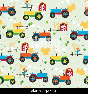 Rangées de tracteurs agricoles colorés Illustration de Vecteur