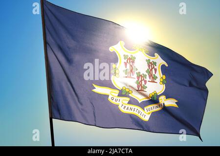 Drapeau des États-Unis de l'État du Connecticut agitant sur le vent Banque D'Images