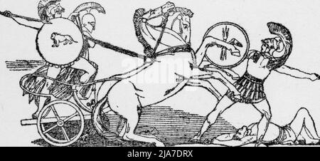 Diomedes Casting sa lance contre Ares, c1792. Par John Flaxman (1755-1826). Diomedes est l'un des principaux caractères de l'Iliad. Une illustration de l'Iliad. L'Iliad est un poème épique grec ancien en hexamétre dactylique, traditionnellement attribué à Homer. Banque D'Images