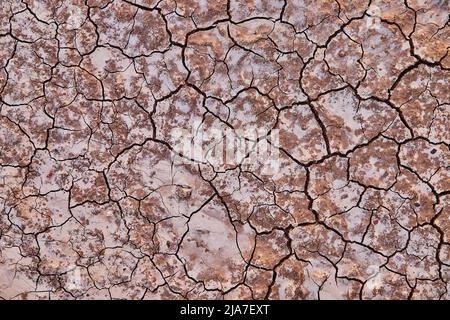 Matériau de texture du désert regardant vers le bas sur les fissures dans la saleté Banque D'Images