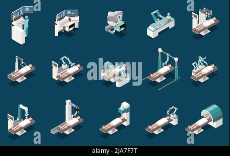 Icônes isométriques de chirurgie robotique avec symboles médicaux illustration vectorielle isolée Illustration de Vecteur