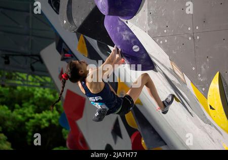 Natalia Grossman (Etats-Unis), 8 mai 2022 - escalade sportive : finale de Boulder féminin lors de la coupe du monde d'escalade IFSC Séoul 2022 au stade d'escalade Jungnang à Séoul, Corée du Sud. (Photo de Lee Jae-Won/AFLO) (CORÉE DU SUD) Banque D'Images