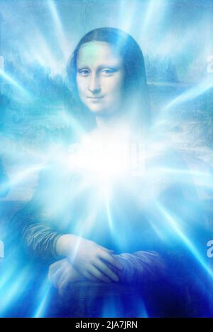 Mona Lisa de Léonard de Vinci avec effet de lumière Banque D'Images
