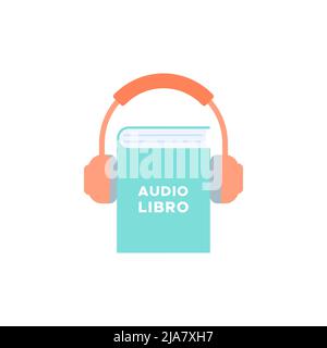 Icône de livre audio coloré. Symbole de livre et de casque. Illustration vectorielle, conception plate Illustration de Vecteur