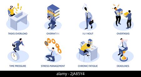 Compositions de stress d'affaires définies avec des symboles d'échéances illustration vectorielle isolée isométrique Illustration de Vecteur
