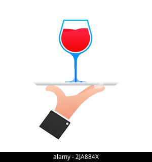 Sommelier de style plat sur fond rouge. Illustration vectorielle, plate. Illustration dessinée à la main. Dessin d'esquisse. Icône en verre à vin Vector. Illustration de Vecteur