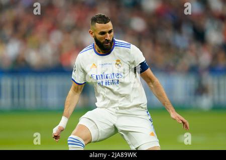 Paris, France. 28th mai 2022. Karim Benzema du Real Madrid lors du match final de la Ligue des champions de l'UEFA entre le FC Liverpool et le Real Madrid, joué au Stade de France le 28 mai 2022 à Paris, France. (Photo / Magma) Credit: PRESSINPHOTO SPORTS AGENCY/Alay Live News Banque D'Images