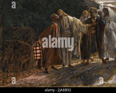 Le baiser de Judas par James Tissot dépeint le baiser d'identification de Judas dans le jardin de Gethsemane Banque D'Images