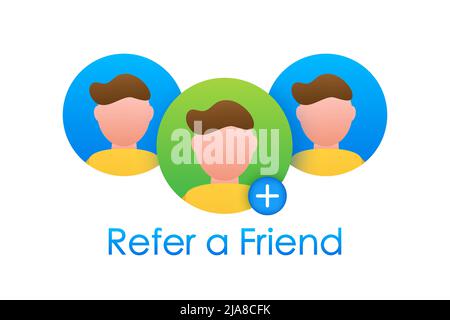 Recommandez un ami. Concept de marketing de référence, amis de référence, stratégie de programme de référence. Illustration vectorielle. Illustration de Vecteur