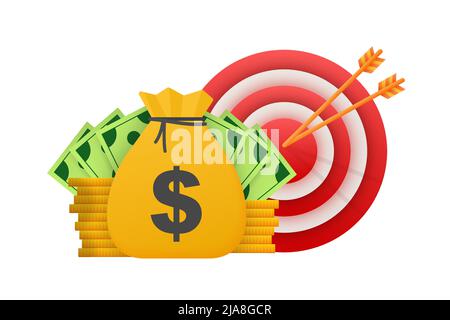 Argent, finances et enseigne TARGET. Investissement financier d'entreprise. Icône en forme de flèche. Illustration du vecteur isométrique. Illustration de Vecteur