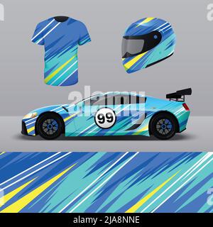 Maquette réaliste avec fond abstrait et lumineux pour t-shirt de voiture de course et illustration vectorielle isolée par casque Illustration de Vecteur