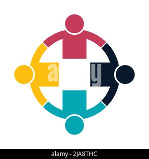 Poignée de main du logo du groupe dans un cercle, icône travail d'équipe, illustration vectorielle Illustration de Vecteur