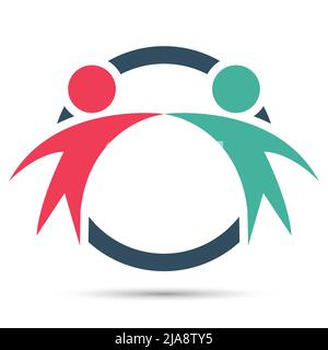 Graphique vectoriel deux personnes heureuses dans un rond coloré logo.icône travail d'équipe, illustration vectorielle Illustration de Vecteur