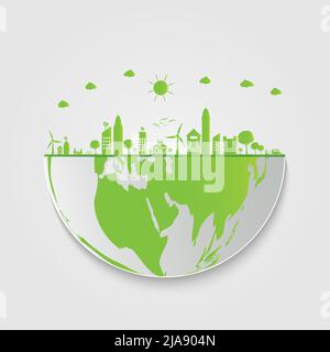 Ecologie.les villes vertes aident le monde avec des idées de concept écologiques.illustration vectorielle Illustration de Vecteur