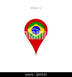 Marqueur de carte en forme de goutte avec drapeau du Brésil. Drapeau brésilien inséré dans la broche de la carte de localisation. Illustration plate isolée sur fond blanc. Banque D'Images