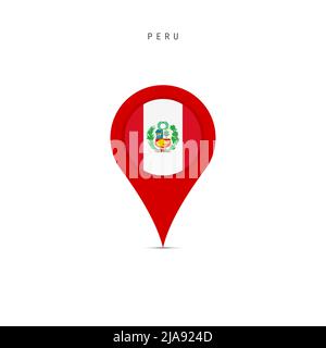 Marqueur de carte en forme de goutte d'eau avec drapeau du Pérou. Drapeau péruvien inséré dans la broche de la carte de localisation. Illustration plate isolée sur fond blanc. Banque D'Images