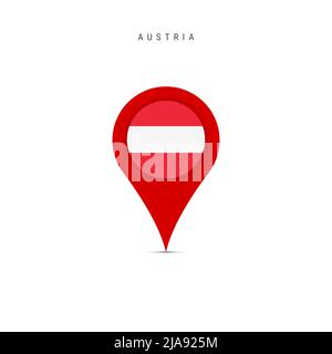 Marqueur cartographique en forme de goutte avec drapeau de l'Autriche. Drapeau autrichien inséré dans la broche de la carte de localisation. Illustration plate isolée sur fond blanc. Banque D'Images